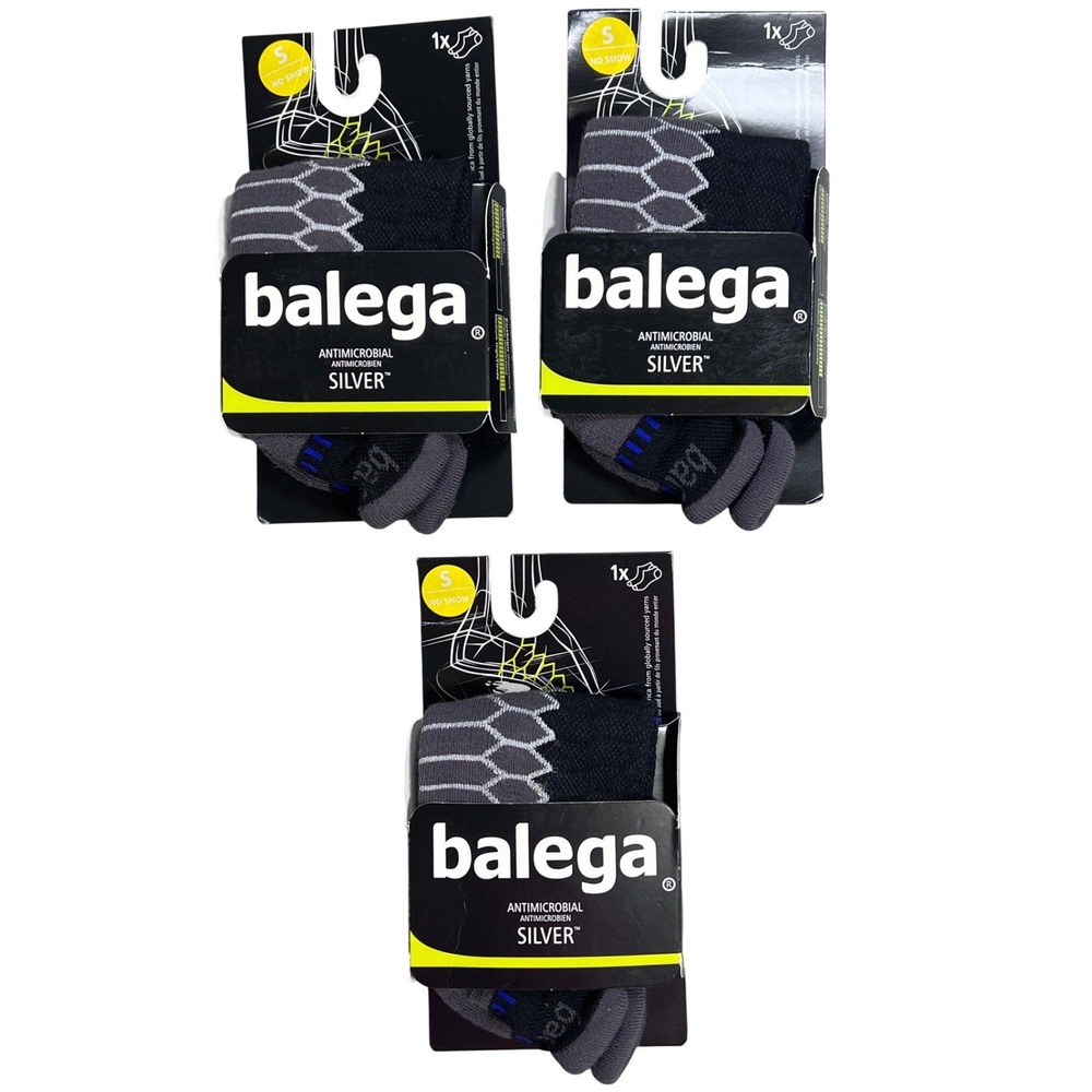 3 Pair Balega Silver No-Show Running Socks Small Black Gray Antimicrobial W 6-8